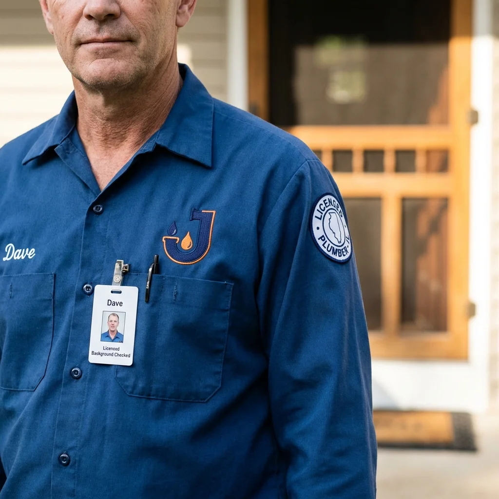 Licensed plumber showing ID badge in Le Sueur, MN