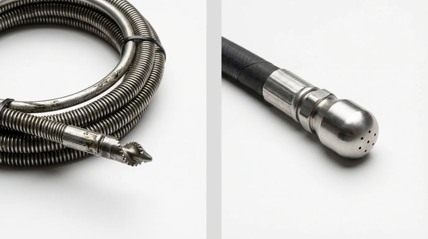 Drain snake cable and hydro jetting nozzle used for drain cleaning in Le Sueur, MN