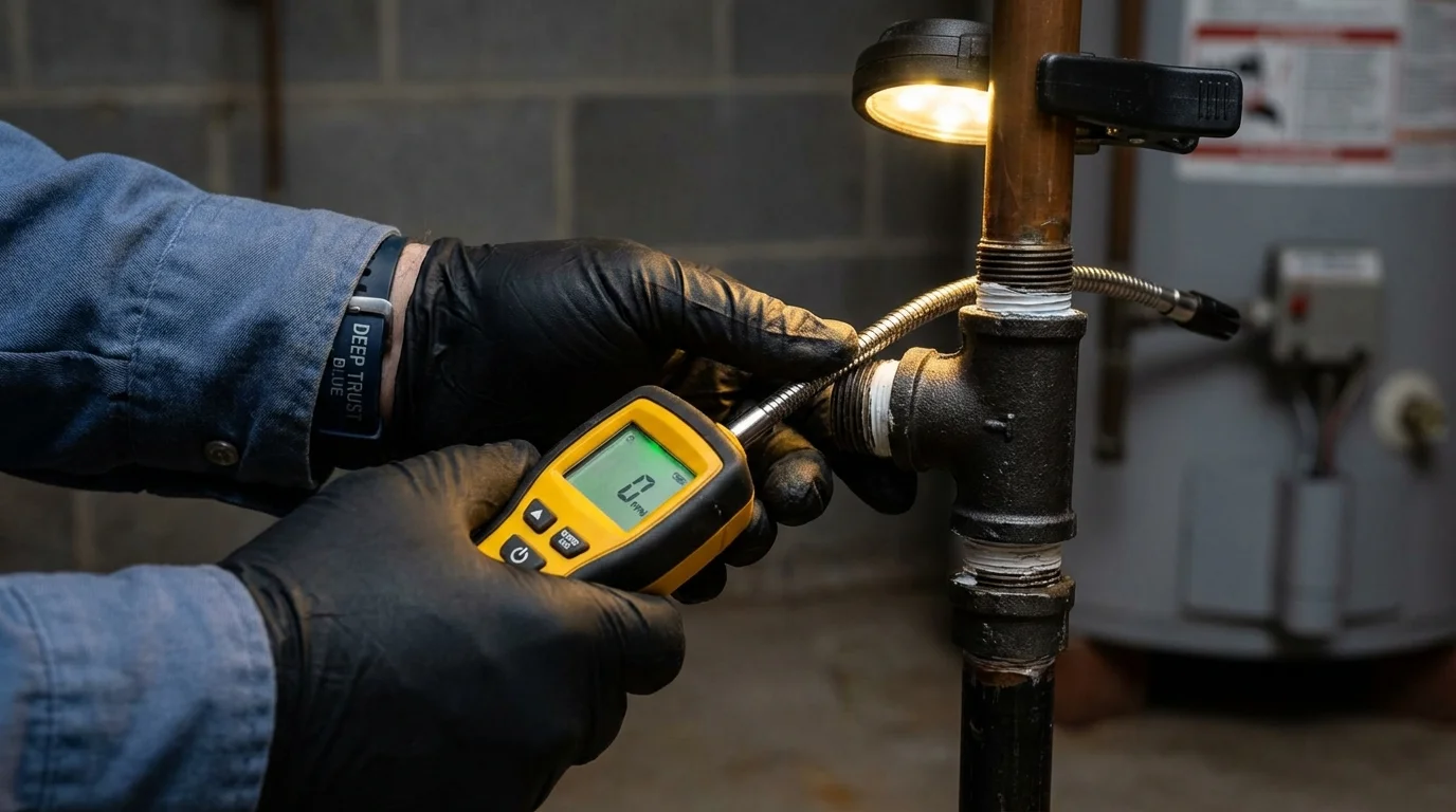 Gas leak detection with electronic sniffer by Johns Plumbing LLC in Le Sueur
