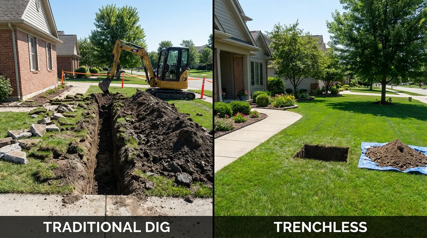 Trenchless sewer repair with minimal yard damage versus traditional excavation in Le Sueur, MN
